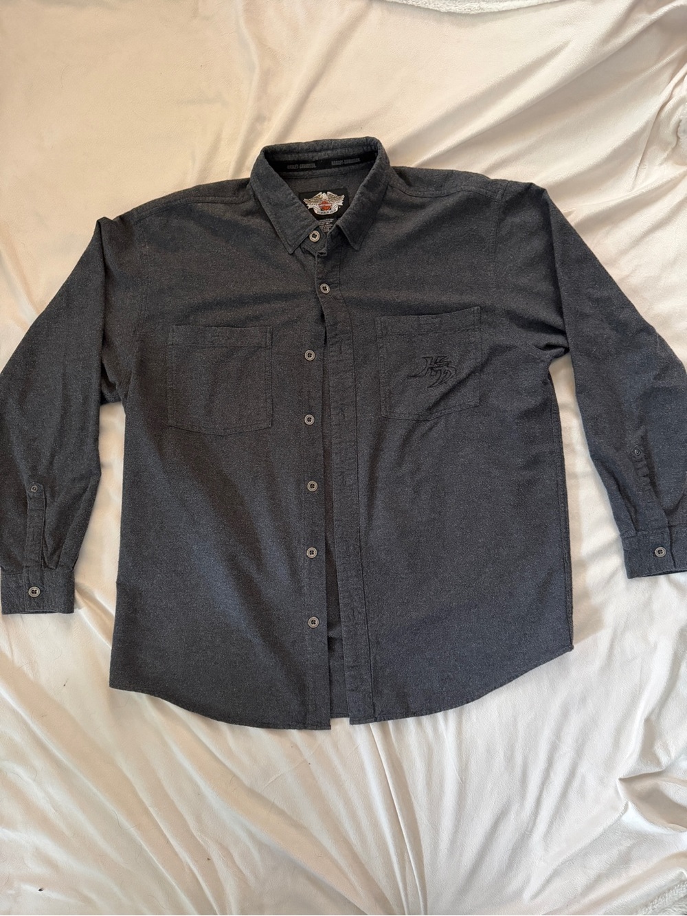 Harley-Davidson Men’s XL 2010 Gray Embroidered Long Sleeve Shirt 96387-10VM